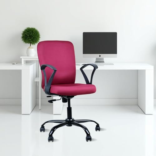Image of IAFA FURNITURE Mavro Office Chair, Mid Back Upholstery Ergonomic Home Office Desk Chair with Fixed Armrests & Spacious Cushioned Seat | Heavy Duty Metal Base (DIY) (Maroon)