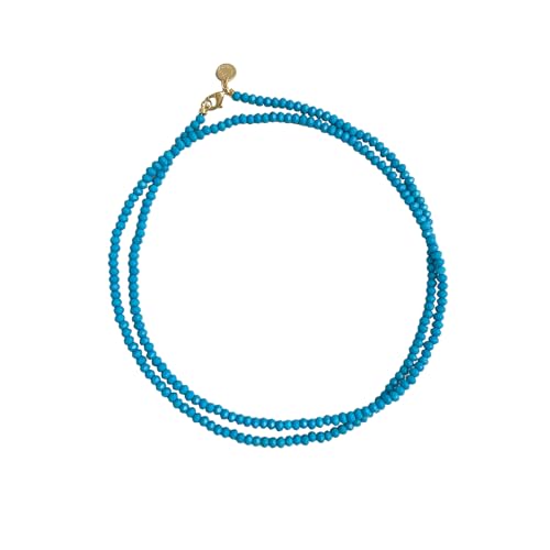 Double Wrap Diamond Cut Beaded Choker Necklace in Turquoise Gift for Women