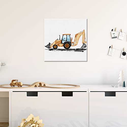 Watercolor Backhoe Nursery Print Construction Digger Paintings Canvas Wall Art 12X12 Construction Vehicle Poster Canvas Artwork Ready To Hang Home Playroom Boys Room Decor (Framed) #TOP3