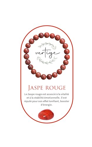 VERTIGE Bracelet de lithothérapie Pierres Naturelles Minérales, Source de bien être et Physique, Apporte TRANQUILLITÉ et LUCIDITÉ, Aide à canaliser son STRESS, Femme/Homme (JASPE ROUGE, 8mm)
