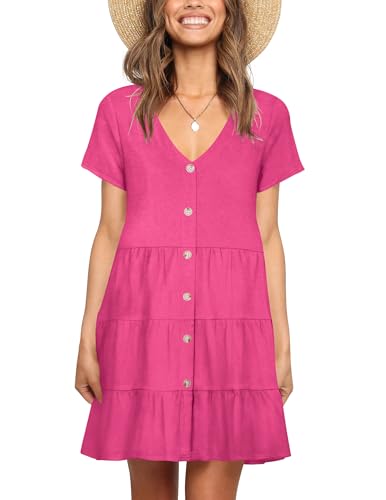 Image of Nova In Sky Women's Summer Dresses 2026 Short Sleeve V-Neck Casual Loose Swing Button Down Casual T Shirt Dresses