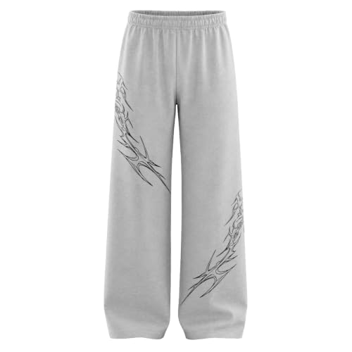 Image of Aesthetic Gothic Wide Leg Pants for Men | Tribal Print Baggy Streetwear | Oversized Track Pants with Elastic Waist | Black and White Relaxed Fit Bottoms