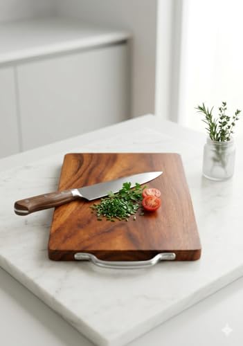 Image of Wooden Chopping Board for Kitchen, Acacia Wood Cutting Board, Solid Single Piece Wood, Heavy Duty for Vegetable, Meat & Fruit Cutting, Knife Friendly Natural Wood Kitchen Board (30x20x1.8 cm)