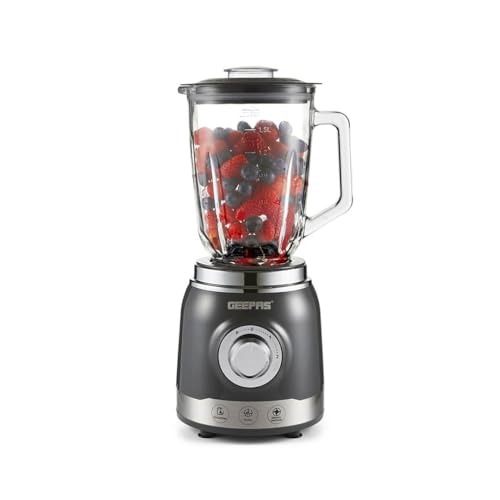 Image of Geepas Electric Blender Smoothie Maker, 700W | Glass Jug Blender with Ice Crusher Stainless Steel Blades | 2 Speed Control with Pulse Function| 1.5L Glass Jar | Smoothie Milkshake Maker, Grey