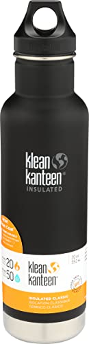 Klean Kanteen Classic Stainless Steel Double Wall Insulated Water Bottle with Loop Cap, 20-Ounce, Shale Black