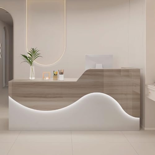Moderno escritorio de recepción Slish con Ders y cable de madera diseñada para oficina, minorista y cajero, iluminación suave