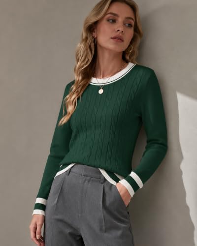 Image of Rapbin Women's Contrast Trim Knit Sweater Long Sleeve Crew Neck Pullover | Color Block Soft Lightweight Regual fit,Business Casual Work,Fashion Versatile Fall Spring Outfits,Winter Layer Clothing