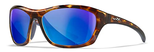 Wiley X WX Glory Captivate Polarized Sunglasses, ANSI Z87 Safety Glasses for Women, UV Eye Protection for Shooting, Fishing, Biking, and Extreme Sports, Demi Copper Frames, Blue Mirror Lenses - Wiley X