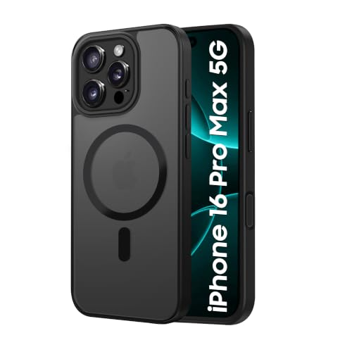 Image of CEDO Magnetic Cover for iPhone 16 Pro Max | Compatible with MagSafe Wireless Charging | Matte Black Case Designed with Magnetic Lock Shockproof Edge Protection Backcover (Translucent Black)