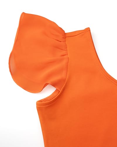 Stelle Girls Leotards Black Ballet Dance Leotards Ruffle Short Sleeve Gymnastics Outfits (Orange, 100) — view 4