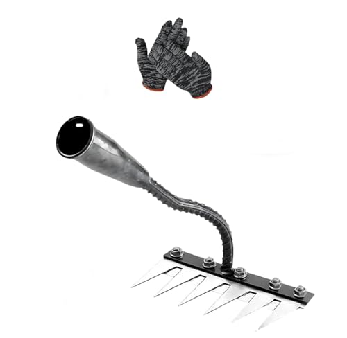 5/6/7/8 Teeth Iron Rake 2.0,Ergonomic Gardinea Iron Weeding Rake,Ironrake The Heavy-Duty Iron Weeding Rakes,Carbon Steel,Durable ＆ Lightweight for Backyard Garden Lawn Loosening/Dethatching (8 Teeth)