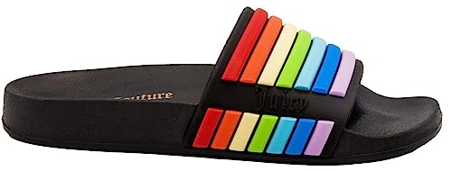 Juicy Couture Women's Wynnie Womens Slide Sandals, Beach Sandal, Flip Flops, Size 10 Black Rainbow #TOP1