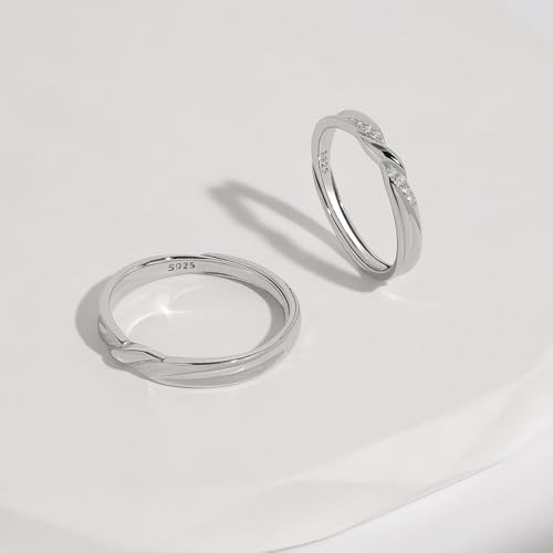 Meissa Alianzas Anillos de Compromiso Ajustables para Pareja Plata de Ley 925 Mujer 2,5mm con Circonita & Hombre 3,2mm Joyería Nupcial para Aniversario Boda San Valentín (Juego de dos anillos) - imagen 6