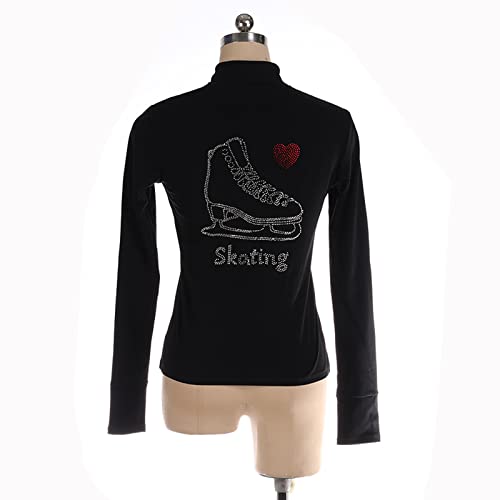 Jaqueta de patinação artística, padrão de skate escovado elegante strass adulto crianças zíper elást