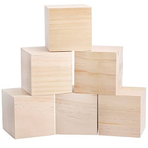 Tosnail 6 Pack 3 Inches Unifinished Wooden Cubes Wooden Blocks - Great for Crafts Making