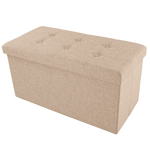 Image of Lavish Home Folding Storage Ottoman Bench, Beige, 30 inch