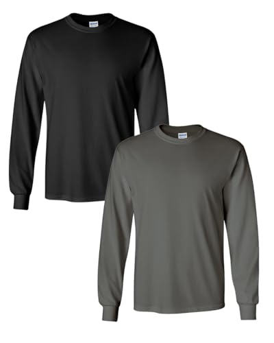 T-shirt manches longues coton lourd anti-déformation avec poignets en bord-côte lot de 2