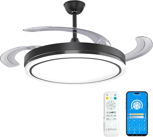 Citymart Ventilador de Techo 66w 30W Motor DC+36W Luz con aspas plegables con luz Led, Mando a Distancia, 6 velocidades, Silencioso,función verano invierno, temporizador, Temperatura CCT (Negro)