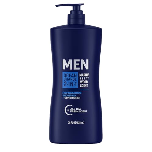 Men’s 2-in-1 Shampoo and Conditioner, Ocean Fresh Scent, 28 fl oz Large Bottle, Cleans and Conditions Hair, Suitable for All Hair Types, Refreshing & Invigorating Formula