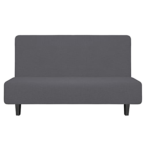 Image of Easy-Going Stretch Medium Futon Slipcover Armless Futon Cover Grey | Sofa Bed Furniture Protector Without Armrests with Elastic Bottom for Kids, Soft Jacquard Machine Washable