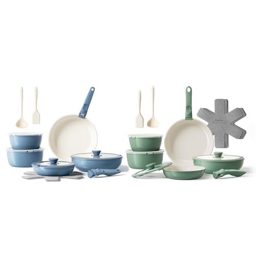 Redchef 32pcs Ceramic Pots and Pans Set Non Stick, Nonstick Kitchen Cookware Set with Detachable Handle, Non Toxic, PFAS PFOA & PTFE Free, RV Ceramic Cookware Set for Camping, Dishwasher/Ove