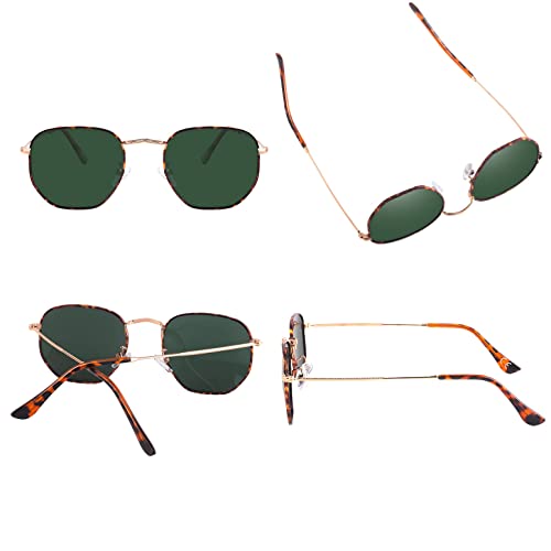 Image of Hipster Hexagonal Polarized Sunglasses Men Women Geometric Square Small Vintage Metal Frame Retro Shade Glasses