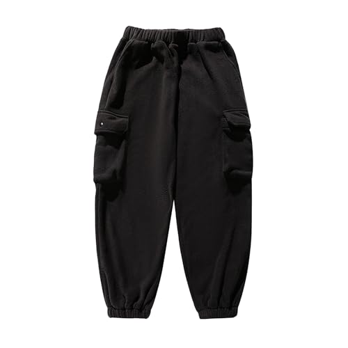 Mens Fluffy Sherpa Casual Pants Baggy Warm Elastic Waist Cargo Pant Relaxed Fit Comfy Tall Lounge Joggers with Pocket