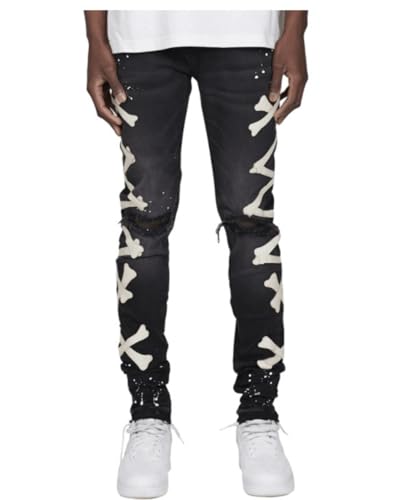 Jeans Pants Trousers Denim Ripped Print Elastic Tight Personality Street Trendy Casual Commuting for Men2