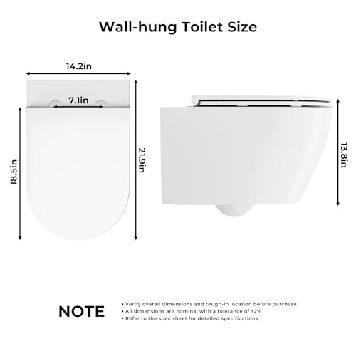 Inodoro de pared, asiento con cierre suave, diseño moderno ahorrador de espacio, descarga de 360 grados, cerámica fácil de limpiar (blanco) miniatura 2
