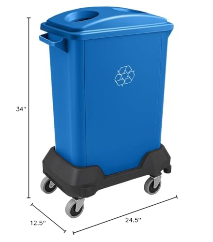 Image of 16 Gallon Slim Rectangular Garbage Can - with Bottle /Can Lid + Wheels - Blue
