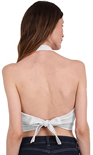 Image of THE BLAZZE 1381 Women's Basic Sexy Solid Backless Halter Neck Slim Fit Sleeveless Crop Top for Women
