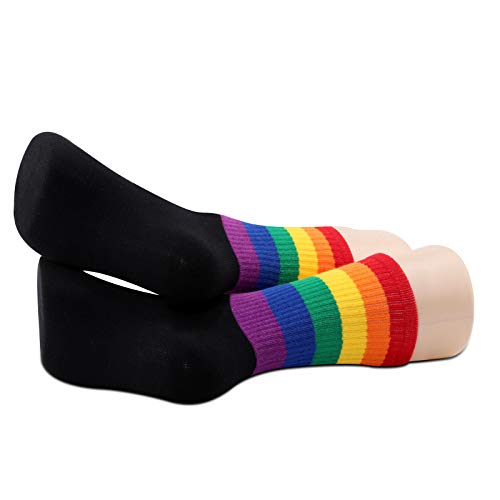JXGZSO 2 Pairs Gay Pride Rainbow Socks LGBTQ Pride Flag Striped Rainbow Tube Socks4