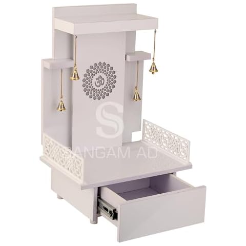 Aakrati Wooden Temple with LED Lights for Home and Office|Home Temple|Puja Mandir|Wall Hanging & Table Top Home Mandir/White Gloss Designer Mandir (18x12x10 in) Cover