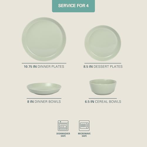 Image of Gibson Home Summer Shades 16 Piece Plates and Bowls Dishes Service for 4 Porcelain Dinnerware Set - Green