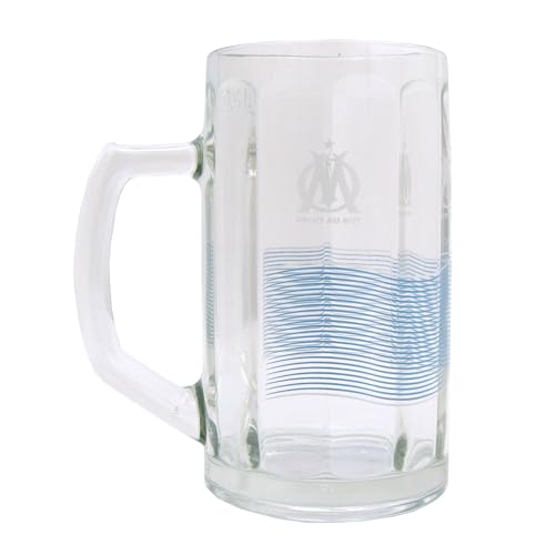 Chope à bière OLYMPIQUE DE MARSEILLE en Verre, Réutilisable, Cylindrique, 500 centiliters, Mug, Ronde, Bière à domicile