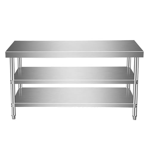 LHXLSH 3-Tier Kitchen Catering Table, Stainless Steel Work Table, with Adjustable Shelf Worktable, Commercial Work Table, for Restaurant Kitchen Bar and Hotel Garage(120 * 60cm/47.2 * 23.6")