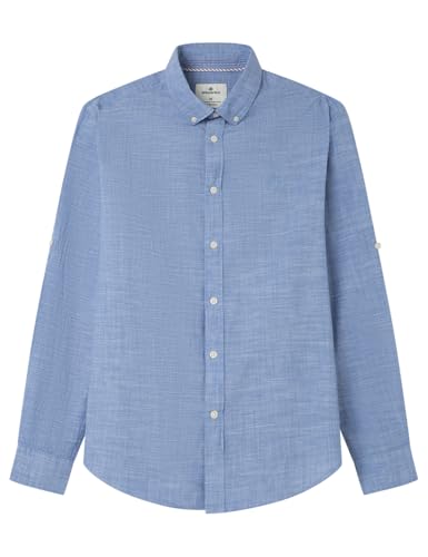 Chemise brodée Homme Springfield en coton slub blanc