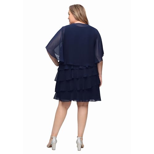 Image of S.L. Fashions Women's Chiffon Tiered Jacket Dress with Beaded Neckline Mother of the Bride, Cocktail, Or Wedding Guest Dress