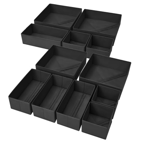 Image of DIMJ Clothes Drawer Organizer, 12 Packs, Foldable Underwear Organizer for Baby Clothes, Tie, Bra, Sock (Black)