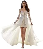 White Wedding Dresses for Bride 2025 Two Piece Lace Tulle Short Mermaid Bridal Dress for Women Off Shoulder Wedding Gowns with Detachable Train Us6