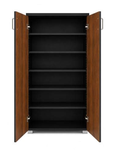 Image of Fusion 2 Door Shoe Cabinet | Engineered Wood | Two-Tone Design | Tall Space-Saving Cabinet, and Curved Handles | Extra Thick Table Top - Fits Up to 30 Pairs (DIY Assembly) (Wenge)