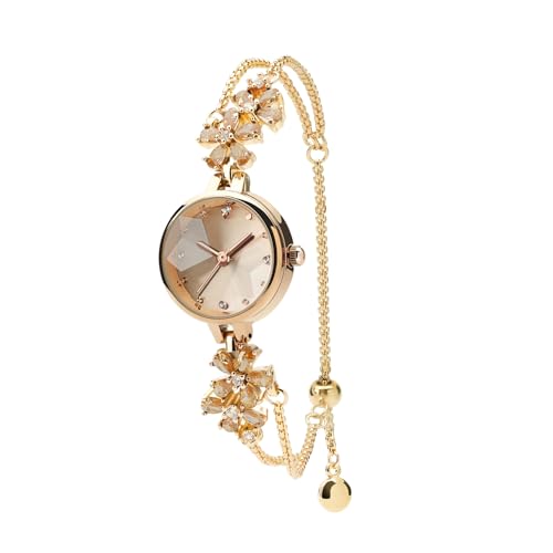 TIME100 Gold Watch for Women Ladies Fashion Dress Bracelet Quartz Wrist Watch Round Dial Brass Strap with Diamonds Waterproof Women Watch (Champagne Gold)