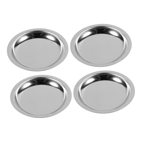 Mobestech 4pcs Tea Bag Saucer Shape Dish Tea Bags Holder Teabag Round Household Cold Coaster for Teaware Saucers Mini Metal Tea Saucer Tea Bag Organizers Cups Mats Silver 304 Stainless Steel