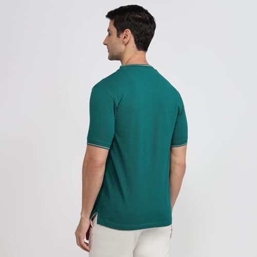 Image of Raymond Men Modern Fit Solid Pattern Pure Cotton Polo Neck Half Sleeve Casual T-Shirt