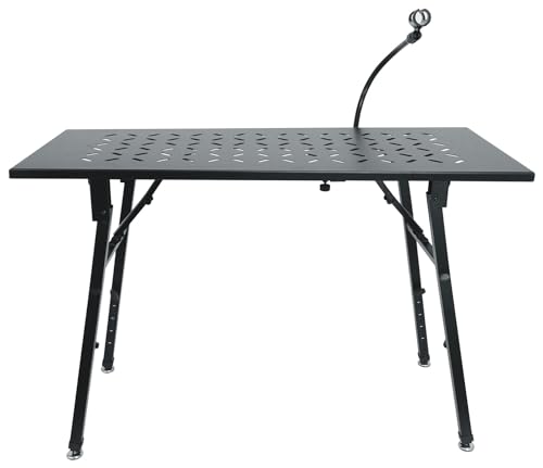 Rockville PKS38 Platform Style Keyboard/Mixer Stand Bundle with Tabletop Attachment & Gooseneck Mic Stand, Adjustable Height/Width, Folds Flat for Easy Transport, 200 lbs Capacity, Fully Assembled