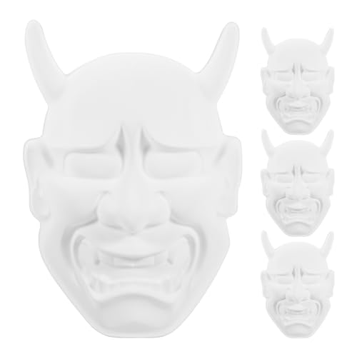 4pcs Blank Diy Monster Masks for Kids, Unpainted Pvc Oni Hannya Masks with Matte Finish, Great for Cosplay, Halloween, Masquerade, Party Favors, and Creative Painting