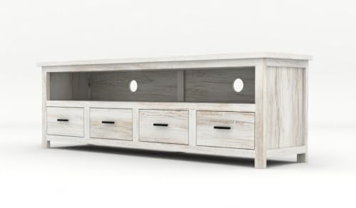 Image of Sheesham Solid Wood TV Cabinet for Living Room | Handcrafted Wooden TV Unit with Storage | Elegant Entertainment Stand for Modern Homes (4 Drawer Tv Cabinet, Rustic White)
