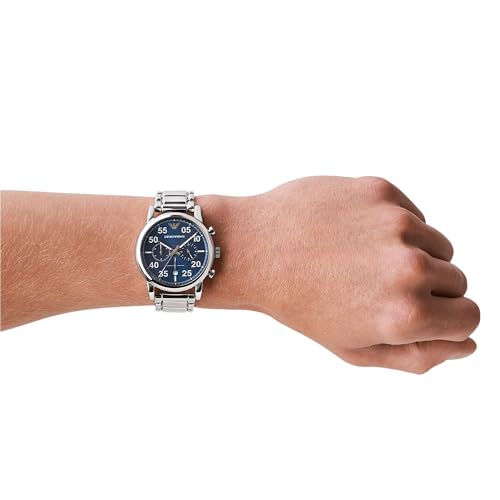 Miniatura 5 de Emporio Armani Reloj Hombre, Movimiento Cronógrafo, 43mm Caja De Acero Plateado Con Correa De Acero, Ar11132, Tono Plateado Y Azul Agua