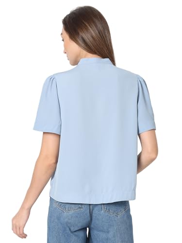 Image of VERO Moda Women's Regular Fit Solid V-Neck Top | Day to Evening | Short Sleeves Top for Women