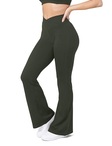 Image of HEGALY Women's Flare Yoga Pants - Crossover Flare Leggings Buttery Soft High Waisted Workout Casual Bootcut Pants